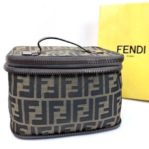 Fendi Brown and Black Logo Cosmetic Case